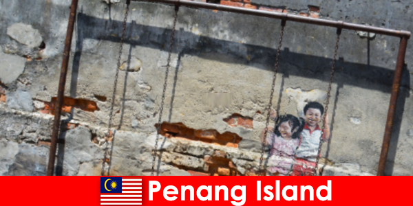 Faszinierende und vielfältige Strassenkunst in Penang Island bringt Fremde zum staunen